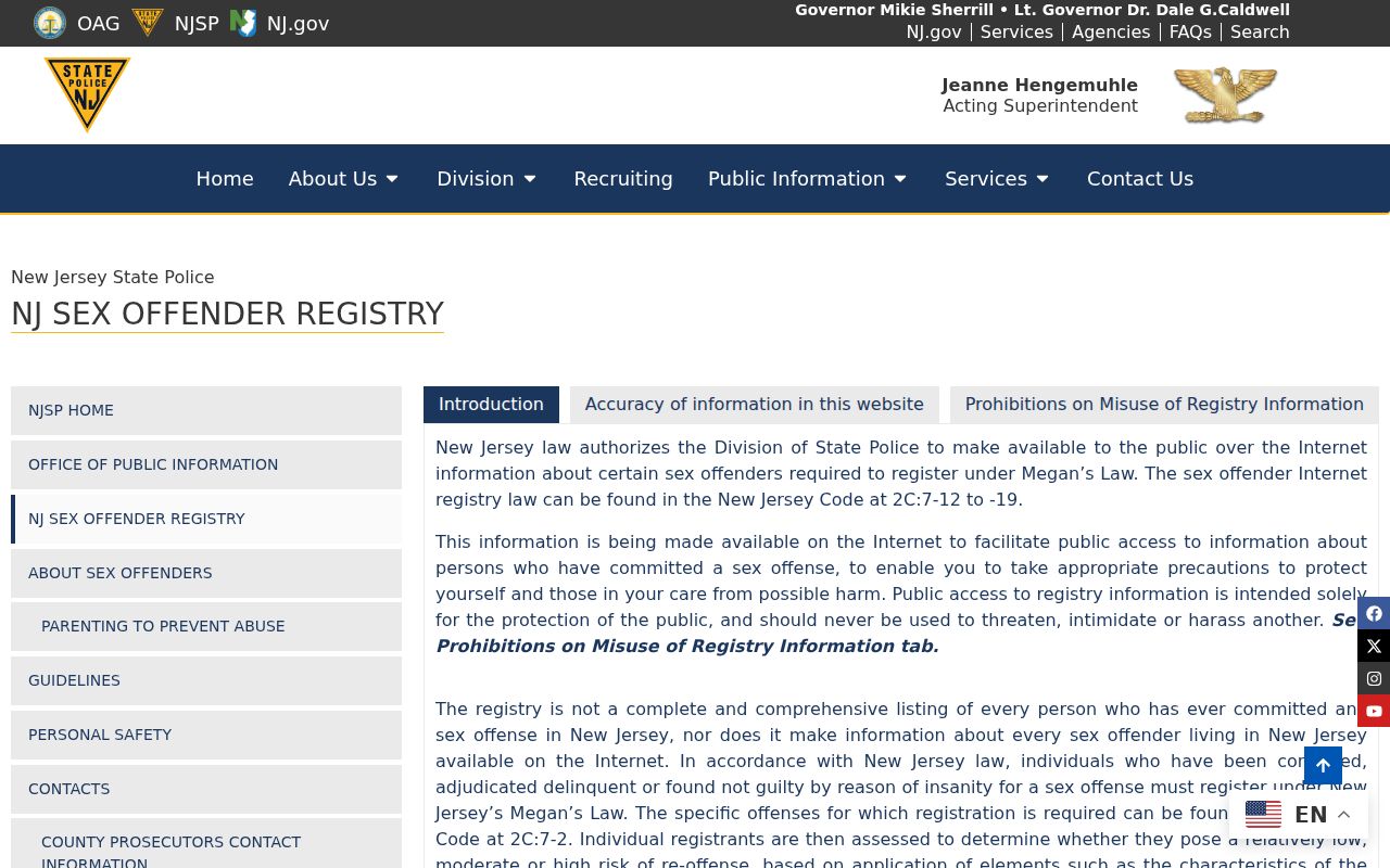 Livingston residents directory New Jersey official offender registry entry page