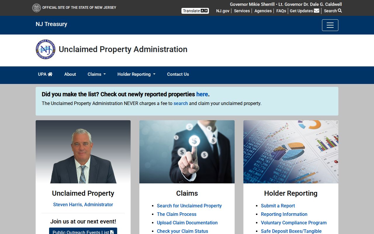 Livingston residents directory New Jersey unclaimed property search page